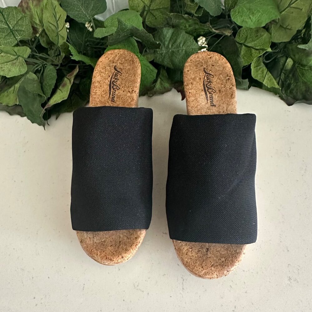 Lucky Brand Black Fabric Upper Wedge Sandals Size 7.5 - Picture 1 of 7